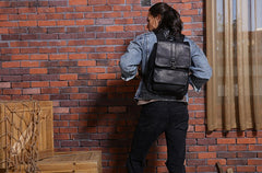 Black Cool Mens Leather Backpacks Travel Backpacks Laptop Backpack for men - iwalletsmen