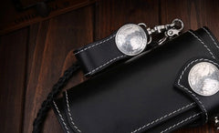 Handmade Mens Cool Black Leather Chain Wallet Biker Trucker Wallet with Chain