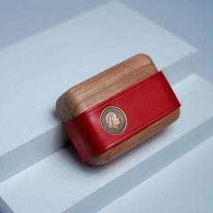 Handmade Coffee Leather Cherrywood AirPods Pro Case Custom Brown Leather AirPods Pro Case Airpod Case Cover - iwalletsmen