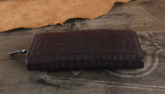 Genuine Leather Mens Cool Long Leather Wallet Zipper Clutch Wristlet Wallet for Men