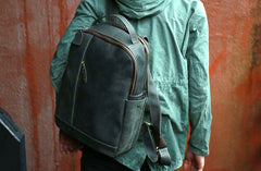 Green Mens Leather Backpack Travel Backpacks Laptop Backpack for men - iwalletsmen