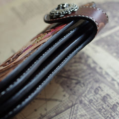 Handmade Leather Tooled Skull Mens Chain Biker Wallet Cool Leather Wallet With Chain Wallets for Men