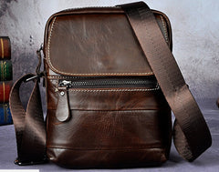 Cool Small Coffee Leather Mens Side Bag Messenger Bag Shoulder Bag for Men - iwalletsmen