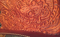 Handmade Leather Tooled Skull Mens Chain Biker Wallet Cool Leather Wallet Long Wallet for Men