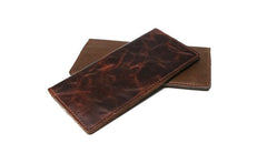 Coffee Leather Long Wallets for men Slim Bifold Vintage Men Long Wallet - iwalletsmen