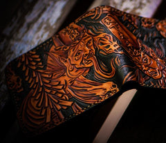 Handmade Leather Chinese Black&White Tooled Mens billfold Wallet Cool Leather Wallet Slim Wallet for Men