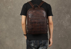 Genuine Leather Mens Cool Backpack Sling Bag Large Black Travel Bag Hiking Bag for men