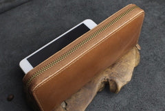 Handmade Leather Mens Cool Zipper Phone Travel Long Wallet Card Holder Card Slim Clutch Wallets for Men
