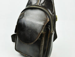 Vintage Leather Mens Sling Bag One Shoulder Backpack Chest Bag Sling Backpack for men - iwalletsmen