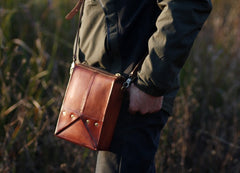 Handmade Vintage Brown Leather Mens Box Bag Shoulder Bag Messenger Bag for Men - iwalletsmen