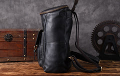 Genuine Leather Mens Cool Backpack Sling Bag Large Black Travel Bag Hiking Bag for men