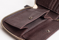Genuine Leather Mens Cool billfold Leather Wallet Men Small Zipper Wallets Bifold for Men
