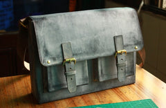 Handmade Vintage Leather Mens Cool Messenger Bags Gray Shoulder Bag for Men - iwalletsmen