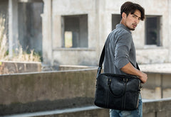 Cool Black Leather Mens Briefcase Work Bag Laptop Bag Business Bag for Men - iwalletsmen