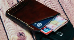 Coffee Leather Mens Slim Front Pocket Wallets Leather Card Wallet for Men - iwalletsmen