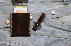 Leather Mens Slim Front Pocket Wallets Coffee Leather Cards Wallet for Men - iwalletsmen