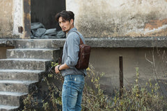 Coffee Leather Mens Sling Bag Sling Shoulder Bag Sling Backpacks for men - iwalletsmen