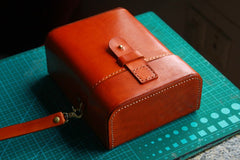 Handmade Brown Leather Mens Small Box Bag Shoulder Bag Messenger Bags for Men - iwalletsmen