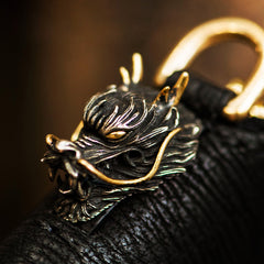 Handmade Biker Wallet for Men Leather Tooled billfold Wallet Mens Chinese Dragon Cool Chain Wallet 