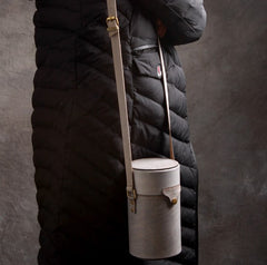 Handmade Gray Leather Mens Barrel Bag Shoulder Bag Messenger Bag for Men - iwalletsmen