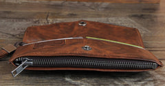 Genuine Leather Mens Cool Biker Chain Wallet Long Leather Wallet Slim Clutch Wristlet Wallet for Men
