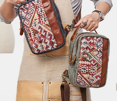 Folk Canvas Leather Mens Sling Bag Chest Bag One Shoulder Pack for men - iwalletsmen
