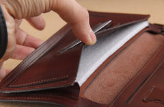 Genuine Leather Mens Cool Biker Chain Wallet Long Leather Wallet Slim Clutch Wristlet Wallet for Men