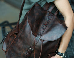 Cool Black Coffee Mens Leather Backpack Travel Backpack School Backpacks for men - iwalletsmen
