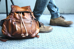 Handmade Cool Leather Mens Backpack Travel Backpacks Laptop Backpack for men - iwalletsmen