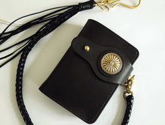 Handmade Leather Biker Wallet Mens Cool billfold Chain Wallet Trucker Wallet with Chain