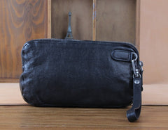 Handmade Genuine Leather Mens Cool Long Leather Wallet Zipper Clutch Wristlet Wallet for Men
