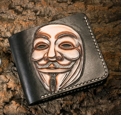 Handmade Leather V for Vendetta Tooled Mens billfold Wallet Cool Leather Wallet Slim Wallet for Men