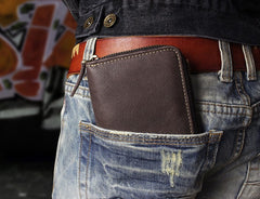 Handmade Leather Mens Cool Slim Leather Wallet Men Zipper billfold Wallets Bifold for Men