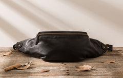 Black Mens Leather Fanny Packs Mens Waist Bag Black Hip Pack Belt Bag Chest Bag for Men - iwalletsmen