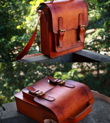 Handmade Vintage Brown Leather Mens School Shoulder Bag Messenger Bag for Men - iwalletsmen