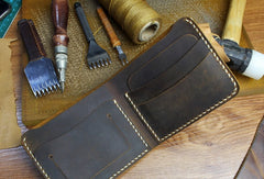 Handmade Leather Mens Cool Slim Leather Wallet Men billfold Wallets Bifold for Men