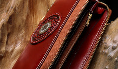 Handmade Leather Mens Chain Biker Wallet Tibetan Cool Leather Wallet Long Phone Wallets for Men