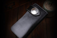 Handmade Leather Mens Cool Black Chain Wallet Biker Trucker Wallet with Chain