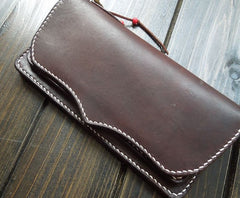 Handmade Leather Mens Clutch Wallet Cool Wallet Long Wallets Biker Chain Wallet for Men