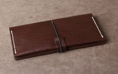 Genuine Leather Mens Cool Long Leather Wallet Cards Phone Bifold Clutch Wallet for Men