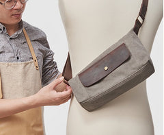 Cool Canvas Leather Mens Sling Bag Chest Bag One Shoulder Pack for men - iwalletsmen