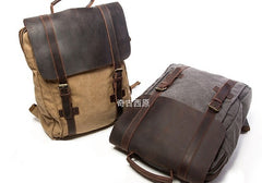 Cool Canvas Leather Mens Laptop Backpack Canvas Travel Backpack Canvas School Backpack for Men - iwalletsmen