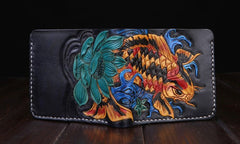 Handmade Leather Carp Mens billfold Wallet Cool Leather Wallet Slim Wallet for Men - iwalletsmen