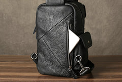 Genuine Leather Mens Cool Chest Bag Sling Bag Crossbody Bag Travel Bag Hiking Bag for men