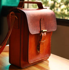Handmade Vintage Brown Leather Mens School Shoulder Bags Messenger Bag for Men - iwalletsmen