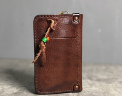 Handamde Genuine Leather Mens Cool Key Wallet Card Slim Wallet Key Holder Car Key Case for Men