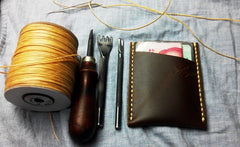 Leather Mens Slim Front Pocket Wallets Dark Brown Leather Cards Wallet for Men - iwalletsmen