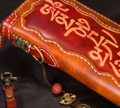 Handmade Leather Tooled Mens Chain Biker Wallet Cool Leather Wallet Long Phone Wallets for Men