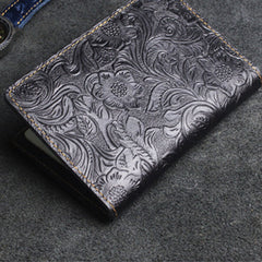 Handmade Leather Floral Mens Cool billfold Wallet Passport Card Holder Small Card Slim Wallets for Men
