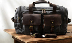 Mens Black Canvas Leather Weekender Bag Canvas Travel Shoulder Bags for Men - iwalletsmen
